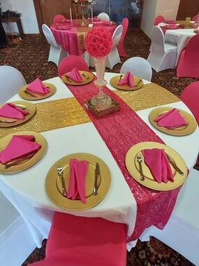 Hot Pink Sequin Table Runner with Gold Accent - Home Dining